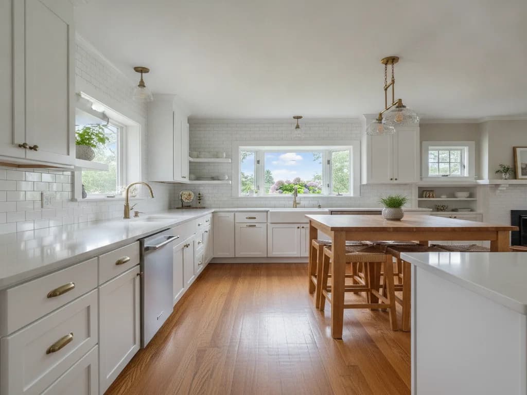Remodeled kitchen inside a 1920s Brookside bungalow in Kansas City blending original character with modern updates