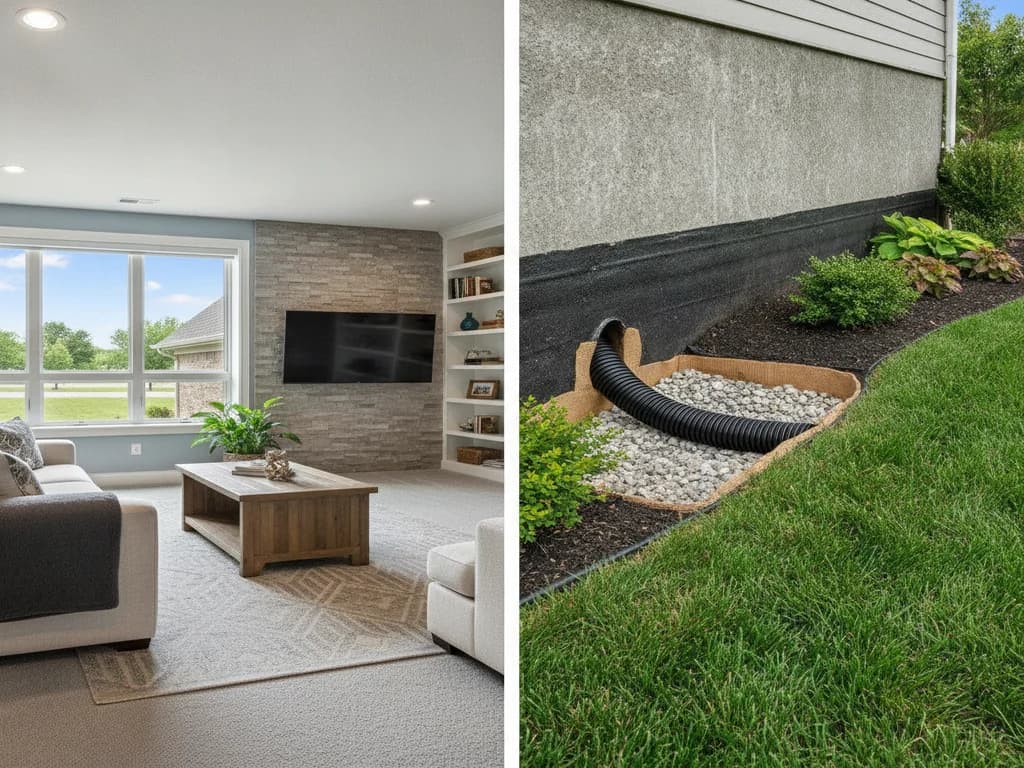 Finished basement living space in a Kansas City home with proper moisture control and egress window