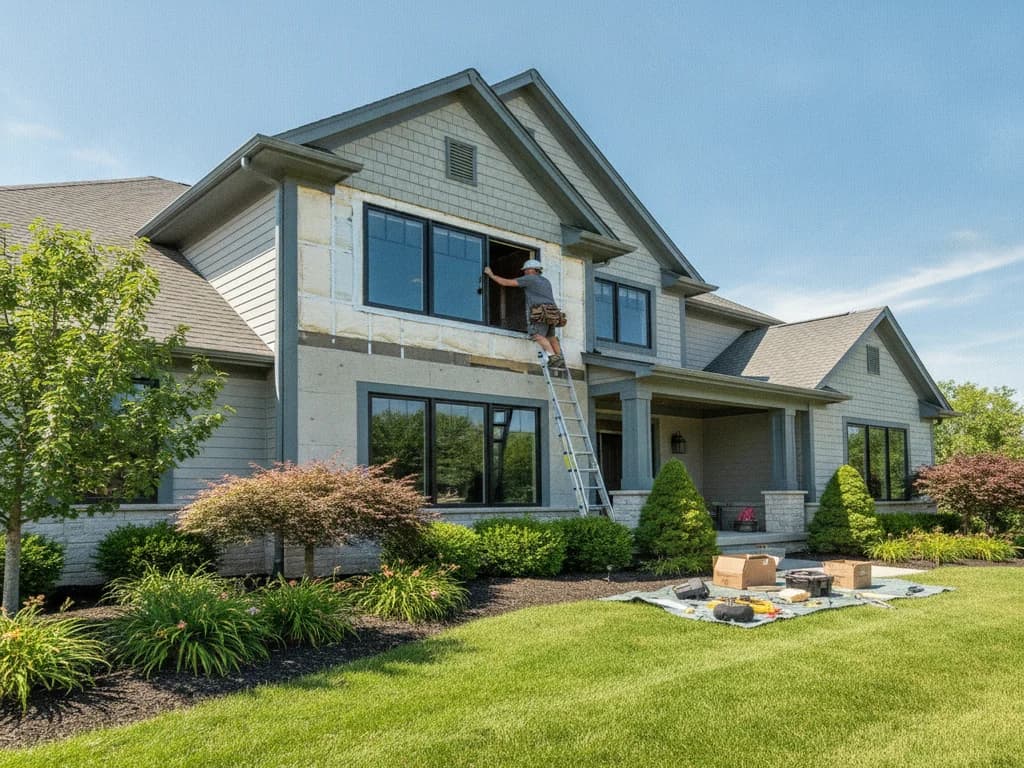 Energy-efficient replacement windows installed in a Kansas City home during winter